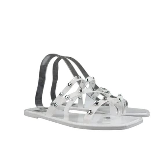 Dolce Vita Shoes Womens 6 Sandals Jelly Slides Casual Stud Flats White Shelly - Picture 1 of 12